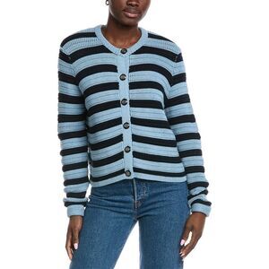 Autumn Cashmere Womens Cotton By Texture Stripe Jacket, Blue